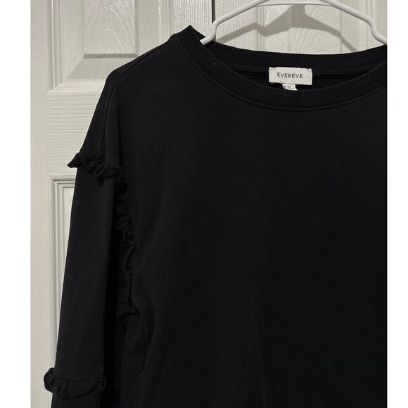 Evereve Black Ruffle Accent Terry Lined Cozy Sweatshirt Size XS - Picture 3 of 6